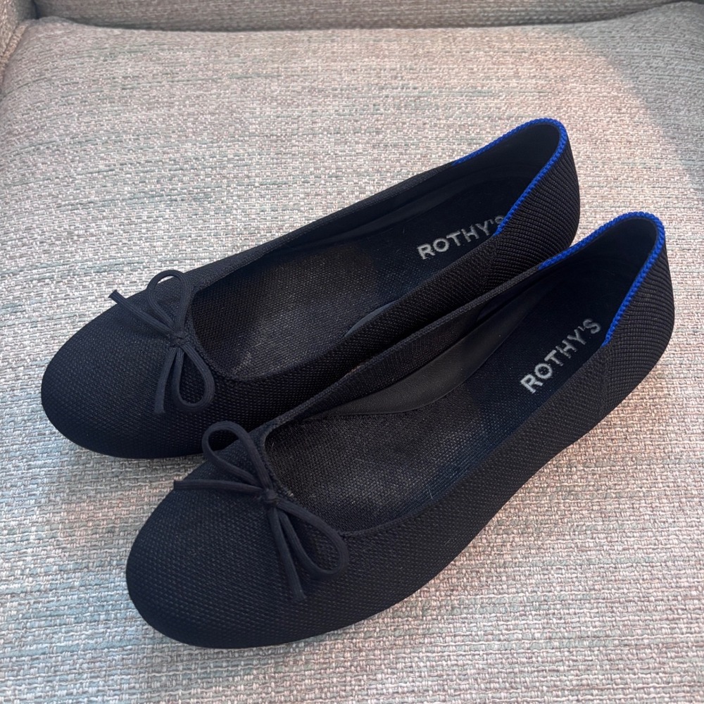 Rothys The Bow Flat Black Solid Round Toe Knit Sh… - image 2